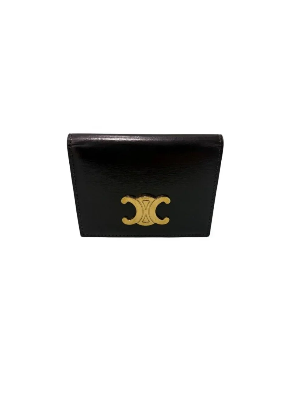 Celine Triomphe Black Gold Leather Card Case